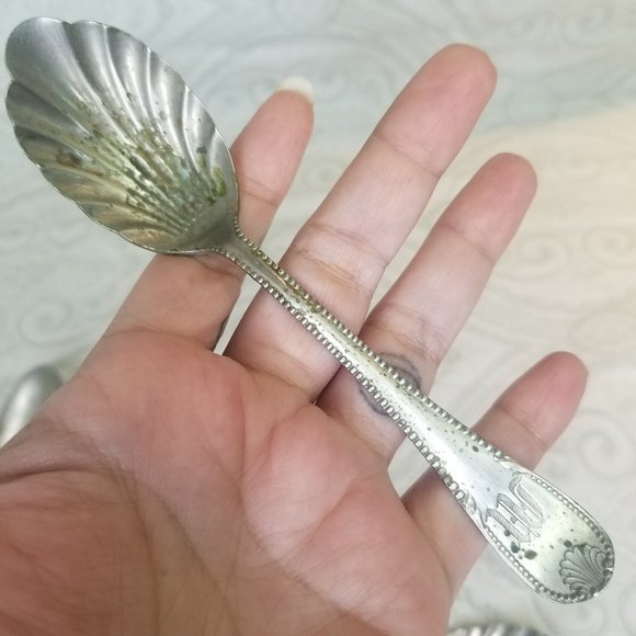 Antique Monogrammed M H Initial Brazil Silver Twisted Butter Knife Sugar Spoons - Picture 7 of 12